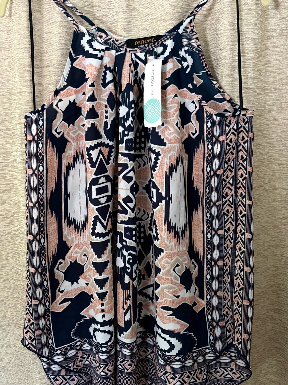 Renee C. Navy and Light Pink Printed Cami Blouse